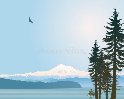 Mt Baker Washington Tattoo, Washington State Painting, Mt Baker Washington, Island Illustration, Mountain Mural, Mount Baker, Digital Ideas, Diy Ornaments, Vancouver Island