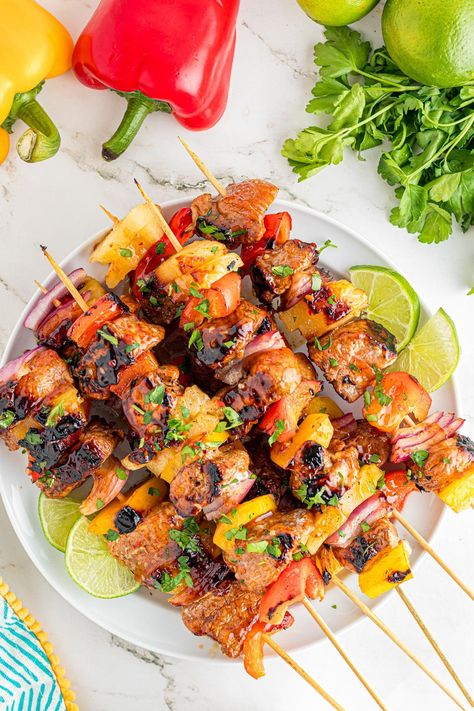 Grilled pork skewers with pineapple is the warm weather dinner you’ll want to make all summer. Packed with protein and full of flavor, flavorful lean pork tenderloin pieces marinated with chunks of pineapple and tender vegetables will have you dreaming of summer days and BBQS. Plus my kid is always up for dinner on a stick, it makes dinner way fun. Pork bought at any grocery store helps support Iowa farmers and other US farmers. Sponsored by Iowa Pork Producers Association #iowapork #usapork Grilled Pork Skewers, Hawaiian Chicken Kabobs, Pork Kabobs, Healthy Egg Recipes, Pork Skewers, Pineapple Pork, Veal Recipes, Pork Soup, Marinated Pork Tenderloins