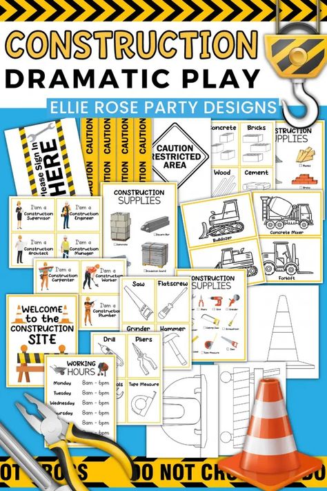 Construction Site Dramatic Play Free Printables, Construction Theme Dramatic Play, Construction Pretend Play, Dramatic Play Construction Site, Construction Free Printables, Construction Ideas For Preschool, Construction Worker Dramatic Play, Construction Dramatic Play Preschool, Construction Dramatic Play Printables