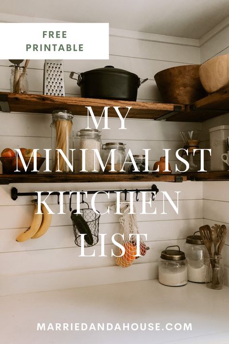 My Minimalist Kitchen — Married & a House | A Catholic Blog for Homemaking and DIY Minimalism Kitchen Essentials, Kitchen Basics List Food, Minimalist Kitchen Supplies, Minimalist Items List, Small Kitchen Essentials, Minimalist Functional Kitchen, Simple Functional Kitchen, Beginner Kitchen Essentials, Kitchen Organization Minimalist