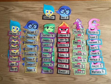 Inside Out Door Decs Ra Door Decs Inside Out, Resident Assistant Door Decs, Ra Door Tags, Dorm Themes, Ra Door Decs, Disney Themed Classroom, College Bulletin Boards, Ra Themes, Dorm Door