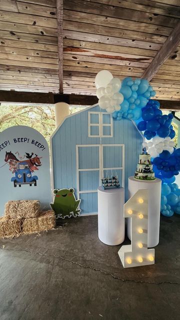 Blue Farm Birthday Party, Little Blue Truck First Birthday Party, Little Blue Truck 1st Birthday Party, Little Blue Truck Birthday Party 1st, Little Blue Truck Birthday Party, Truck Theme Birthday, Little Blue Truck, Cowboy Theme Party, Blue Barn