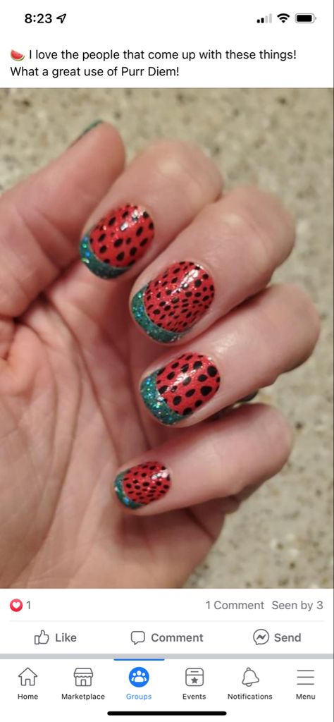 Purr Diem, wondermint, watermelon session Elegant Bridal Nails, Nails Color Street, Color Street Mixed Mani, Strawberry Nails, Rachel Brown, Nail Color Combos, Mixed Mani, Watermelon Nails, Manicure Colors