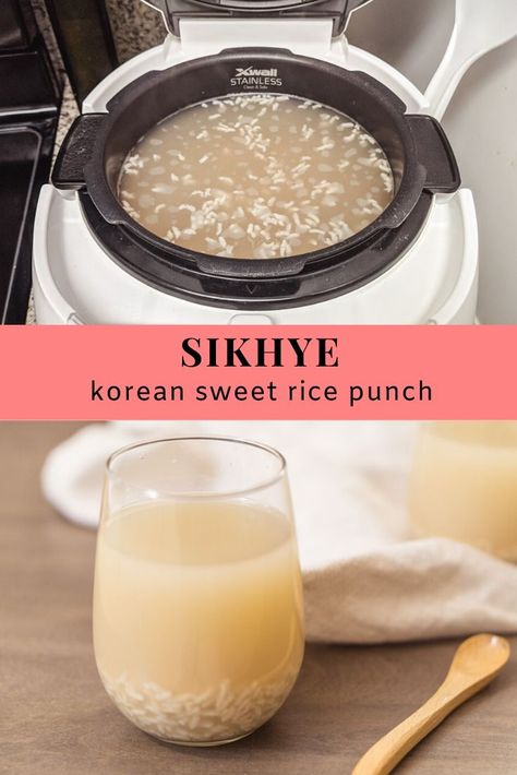 Rice Punch Korean, Korean Rice Punch, Sikhye Recipe, Korean Rice Cooker Recipes, Korean Drinks Recipe, Sweet Rice Recipe, Korean Drink, Rice Drink, Asian Drinks