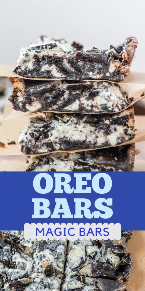 Oreo Magic Bars are an easy 7 layer bar recipe made with Oreos! Cookies 'n Cream Bars have an Oreo crust and layers of white chocolate and sweetened condensed milk - this is the BEST magic bar recipe! Oreo Cookie Bar, Oreos Cookies, Magic Bars Recipe, Oreo Bars, Bars Cookies, Oreo Treats, Dessert Hacks, Magic Bars, Fall Baking Recipes