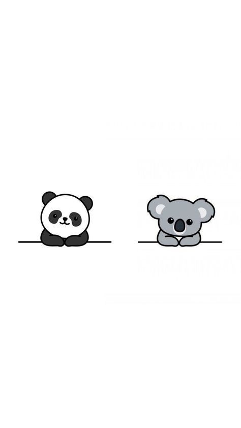 Cute Drawings Best Friends Easy, Panda And Koala Wallpaper, Koala And Panda Together, Sitting Panda Drawing, Panda And Koala Tattoo, Koala Cute Drawing, Matching Drawings For Best Friends, Mini Panda Tattoo, Koala Bear Wallpaper