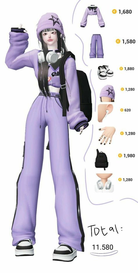 Y2k Zepeto Outfits, Cute Zepeto Outfits, Zepeto Outfits Girl Ideas Coin, Outfit Zepeto Coin, Purple Y2k Outfit, Zepeto Outfits Girl Ideas, Roblox Y2k Outfits, Zepeto Clothes, Zepeto Couple Outfit