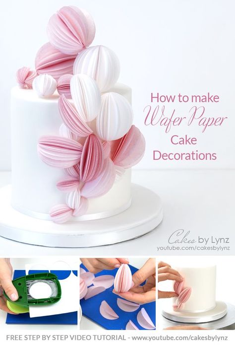 How to make Wafer Paper Cake Decorations - Balls / Wedges / Spheres - Modern Wedding Cake Design Paper Cake Decorations, Rice Paper Cake, Wafer Paper Tutorial, Modern Cake, Wedding Cake Design, How To Make Water, Fondant Cake Designs, Wafer Paper Flowers, Buttercream Cake Decorating