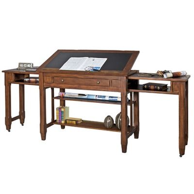 kathy ireland Home by Martin Furniture Portland Loft Office Collection Expandable Architect's Desk Antique Drafting Table, Garage Workspace, Office Nooks, Loft Desk, Drafting Tables, Studio Workspace, Architects Desk, Loft Office, Carpentry Projects