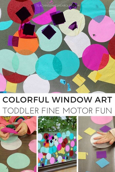 This colorful window art is a quick and easy way to strengthen toddler fine motor skills, and you only need 2 types of material. The result is a colorful window display! Toddler Fine Motor, Art For Toddlers, Classroom Centers, Time Planner, Teaching Toddlers, Gross Motor Activities, Fine Motor Skills Activities, Motor Skills Activities, Mouse House