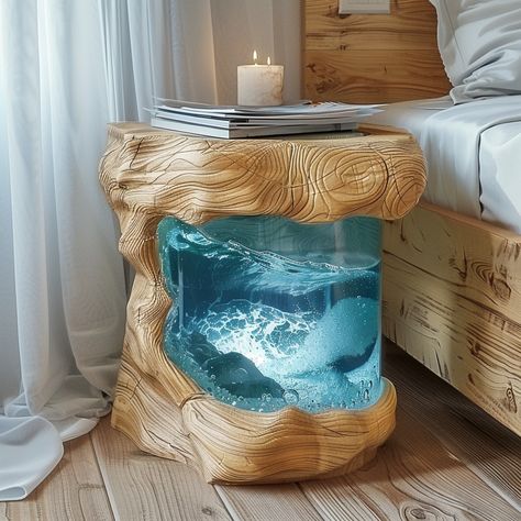 Ocean Dreams: Inspiring Ocean-Inspired Bedside Tables for Coastal Bedrooms Cool Bedside Tables, Ocean Room Decor, Ocean Room, Fishing Room, Bedside Table Design, Light Colored Wood, Rustic Coastal, Coastal Living Rooms, Coastal Bedrooms