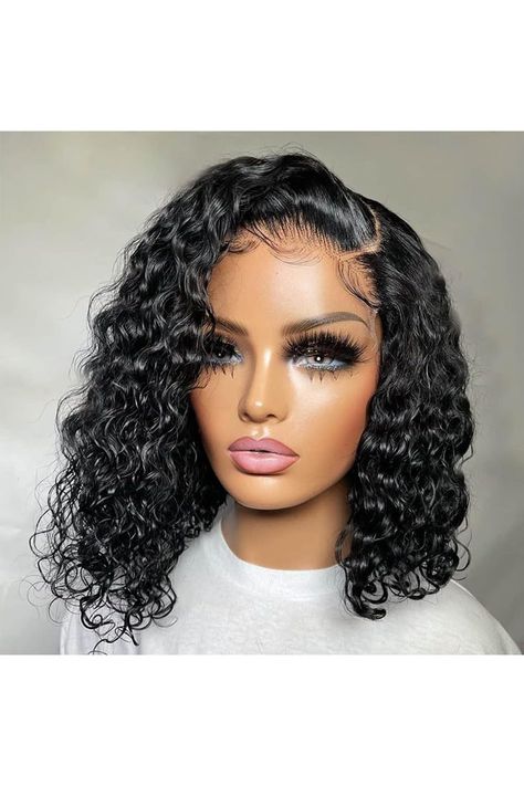 LASOOA 13x4 Water Wave Lace Front Wigs Human Hair 180% Density Wet and Wavy Short Curly Bob Wigs for Black Women Glueless HD Transparent Frontal Wigs Pre Plucked with Baby Hair (Natural Color,14 Inch) Bob Wigs For Black Women, Hair Natural Color, Curly Bob Wigs, Lace Front Wigs Human Hair, Short Curly Bob, Wigs Human Hair, Cosplay Tips, Natural Hair Color, Hd Lace