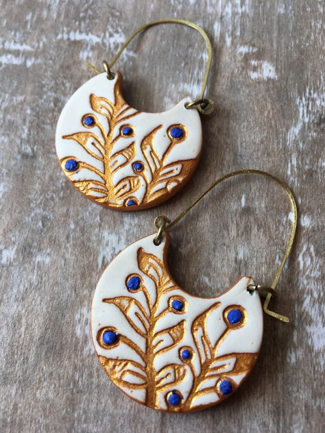 Brass Jewelry Handmade, Handmade Ceramic Jewelry, Portuguese Tile, Polymer Clay Jewelry Tutorials, Handmade Clay Jewelry, Porcelain Earrings, Porcelain Jewelry, For Her Gifts, Christmas Gift For Her