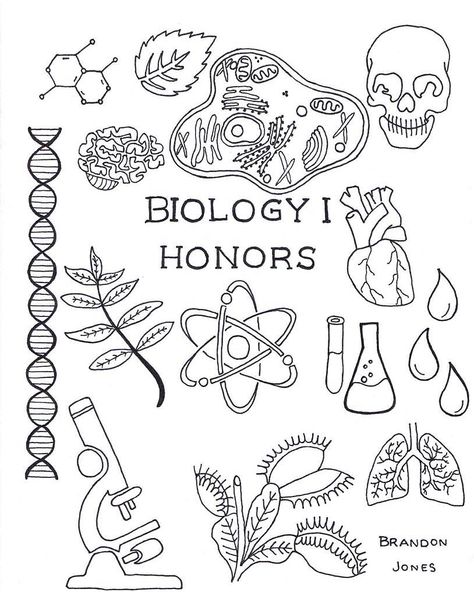 Cover for the teenager's Biology binder. #inkdrawing #biology Biology Doodles Aesthetic, Biology Related Drawings, Biology Doodle Art, Biology Portfolio Cover, Biology Aesthetic Cover Page, Biology Practical File Cover, Biology Cover Page Design Aesthetic, Biology Cover Page Design Aesthetic Easy, Anatomy Binder Cover