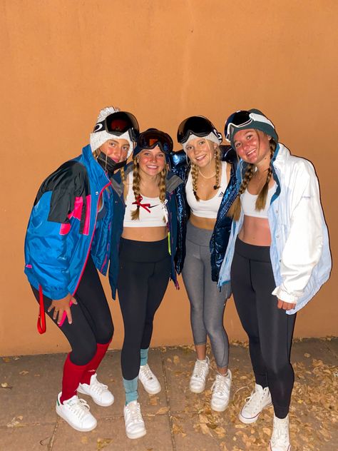 Cute Apres Ski Outfits, Snow Theme Frat Party, Ski Patrol Costume, Skier Costume Halloween, Ski Spirit Day Outfit, Ski Costume Party, College Ski Party Outfit, Apri Ski Party Outfit, Ski Day Spirit Week