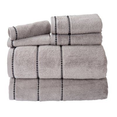 Lavish Home 6 Piece Cotton Bath Towel Set Silver - 67-0024-S Quick Dry Towel, Black Luxury, Decoration Inspiration, Cotton Bath Towels, Fine Yarn, Bath Linens, Bath Towel Sets, Portsmouth, Stitch Design