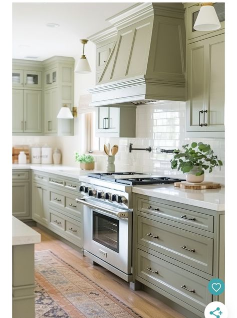 Sage Green Cabinets, Sage Green Kitchen Cabinets, Green Kitchen Cabinet, Light Green Kitchen, Trendy Kitchen Design, Sage Kitchen, Kitchen Cabinet Inspiration, Cabinet Inspiration, Sage Green Kitchen