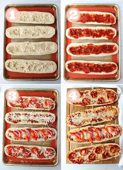 Quick and Easy Pizza Boats - The Balanced Nutritionist Pizza Boats French Bread, Baguette Pizza Recipe, Pizza Boat, Balanced Nutritionist, Baguette Pizza, Bread Boats, Pizza Boats, Deep Dish Pizza Recipe, French Bread Pizza