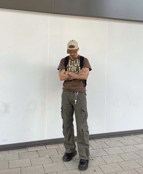 Spring Fits Aesthetic Men, Men Thrifted Outfits, Cargos And Boots, Olive Cargo Pants Outfit Men, Olive Pants Outfit Men, Thrifted Outfits Men, Green Pants Outfit Men, Olive Cargo Pants Outfit, Utility Outfit