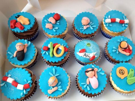 Swim Cupcakes, Swim Party Cupcakes, Swimming Cupcakes, Pool Party Cupcakes, Swimming Pool Cake, Beach Theme Cupcakes, Swimming Cake, Swim Team Gifts, Pool Party Ideas