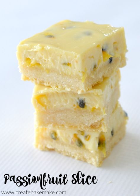 If you are looking for the perfect summer slice, then you just can't go past this easy Passionfruit Slice recipe.  This sweet treat never lasts long in our house thanks to it's deliciously creamy and tangy filling and crisp base. Easy Slices, Morning Teas, Passionfruit Slice, Sweet Slices, Australian Recipes, Passionfruit Recipes, Dutch Food, Slice Recipe, Desiccated Coconut