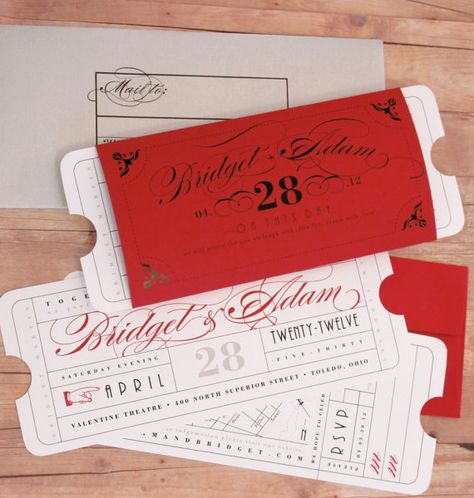 Invitació - entrada cine Wedding Ticket Invitation, Wedding Ticket, Red Ticket, Prom Tickets, Ticket Wedding Invitations, Wedding Ides, Ticket Style, Red Wedding Invitations, Music Themed Wedding