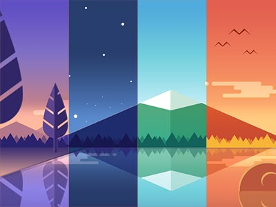 The time day by Windy_fly Adventure Time Color Palette, Analogous Landscape, Game Color Palette, Split Screen Design, Day And Night Illustration, Graphic Design Landscape, Flat Design Colors, Adventure Illustration, Time Illustration