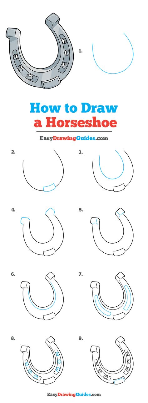 How to Draw a Horseshoe - Really Easy Drawing Tutorial How To Draw A Horseshoe Step By Step, Horseshoe Painting On Canvas, How To Draw A Horse Shoe, How To Draw A Horseshoe, Country Drawings Easy Step By Step, Easy Western Drawings For Beginners, Horse Shoe Drawing Easy, Rodeo Drawings Easy, How To Draw Western Things