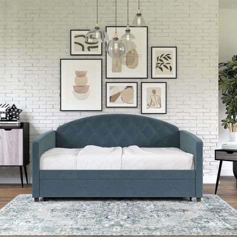 Metal Daybed With Trundle, Full Daybed, Crochet Lamp, Full Size Daybed, Twin Daybed With Trundle, Metal Daybed, Diamond Tufting, Queer Eye, Upholstered Daybed