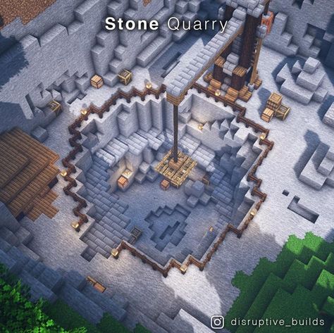 I made a Stone Quarry! : Minecraftbuilds Quarry Minecraft, Minecraft Marvel, Minecraft Medieval House, Minecraft Steampunk, Minecraft Structures, Minecraft Farm, Stone Quarry, Minecraft Bedroom, Minecraft Castle