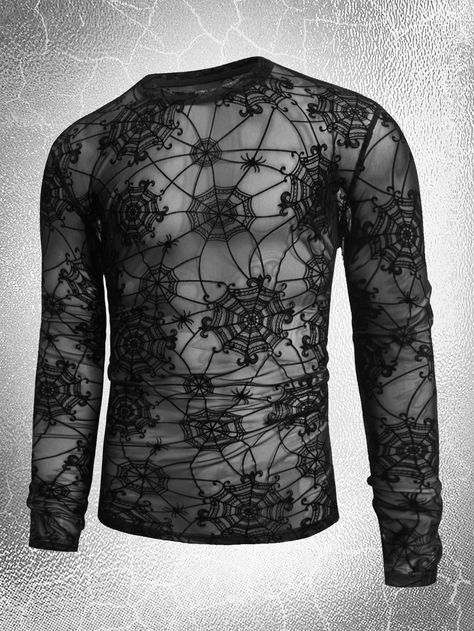 Men’s Mesh Shirt, Goth Mesh Top, Web Top, Gothic Men, Goth Guys, Mesh Shirt, Cool Outfits For Men, Alternative Outfits, Mens Tees