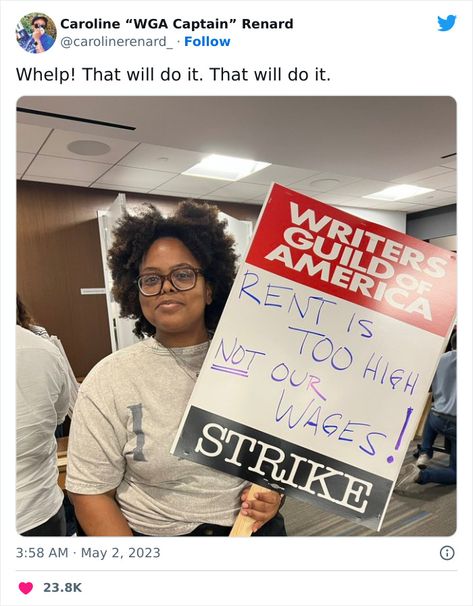 Funny-Writers-Strike-Signs-Twitter Strike Signs, Teacher Strike Sign Ideas, Writers Block Humor, Funny Strike Signs, Teacher Strike Signs, Picket Signs, Writer Humor, Protest Signs, Signs