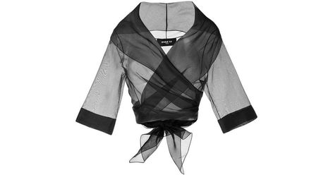 Paule Ka Tie-Front Organza Bolero in BlackBlack silk organza fitted jacket from Paule Ka featuring a v-neck, t Organza Bolero, Paule Ka, Fitted Jacket, Silk Organza, Workout Jacket, Black Silk, Three Quarter, No More, Length Sleeve