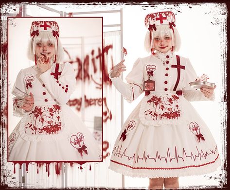 Medical Punk Aesthetic, Kawaii Nurse Outfit, Menhera Outfits, Gurokawaii Fashion, Menhera Kei Fashion, Nurse Core, Gore Fashion, Kawaii Nurse, Menhera Fashion