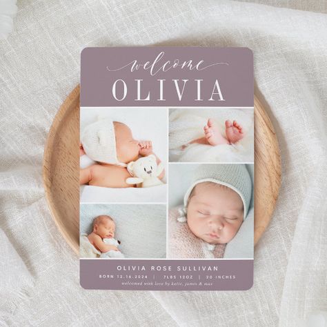 Classic Four | Photo Collage Birth Announcement Boy Birth Announcement Card, Collage Layout, Grid Collage, Baby Boy Birth Announcement, Birth Announcement Boy, Birth Announcement Girl, Birth Announcement Card, Multi Photo, Birth Stats