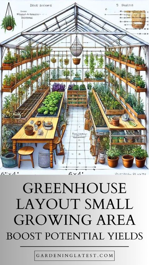 Even small spaces can yield impressive results with the right greenhouse layout. Don't let limited space hold you back from growing your favorite plants and vegetables. Focus on vertical gardening, compact shelving, and smart space utilization to maximize your small greenhouse's potential. Aim for a functional and efficient layout that supports healthy plant growth and high productivity. Discover practical solutions and creative ideas for optimizing your small greenhouse. Start transforming your space today and enjoy abundant harvests. Get inspired with our layout tips now! Greenhouse Landscape Ideas, Backyard Vegetable Garden Layout, Shelving For Greenhouse, How To Build Greenhouse, Pretty Greenhouse Ideas, Greenhouse Planting Ideas, Vegetable Garden Greenhouse, Small Greenhouse Shelving Ideas, Plants For Greenhouse