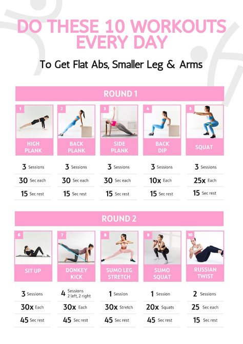 Daily Workout Template - Etsy Thailand 5 Day Workout Plan For Women, Flat Waist Workout, Everyday Workout Routine At Home, Curvy Waist Workout, Daily Workout Plan At Home, Simple Ab Workout, Workout Plans For Women, Beginner Workout Schedule, Workout Model