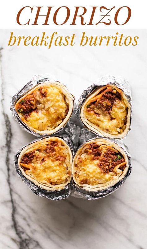 These hearty chorizo breakfast burritos are made with cheesy scrambled eggs, Mexican chorizo, and potatoes. Recipes Eggs, Chorizo Breakfast, Chorizo And Potato, Chorizo And Eggs, Mexican Chorizo, Breakfast Burritos Recipe, Chorizo Recipes, Eggs Breakfast, Breakfast Wraps