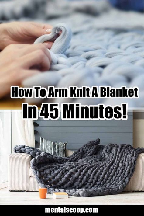 Arm Knitting Blanket Diy, Blanket With Arms, Knit A Blanket, Chunky Blanket Diy, Chunky Blanket Pattern, Arm Crocheting, Chunky Yarn Blanket, Chunky Crochet Blanket Pattern, Diy Knit Blanket