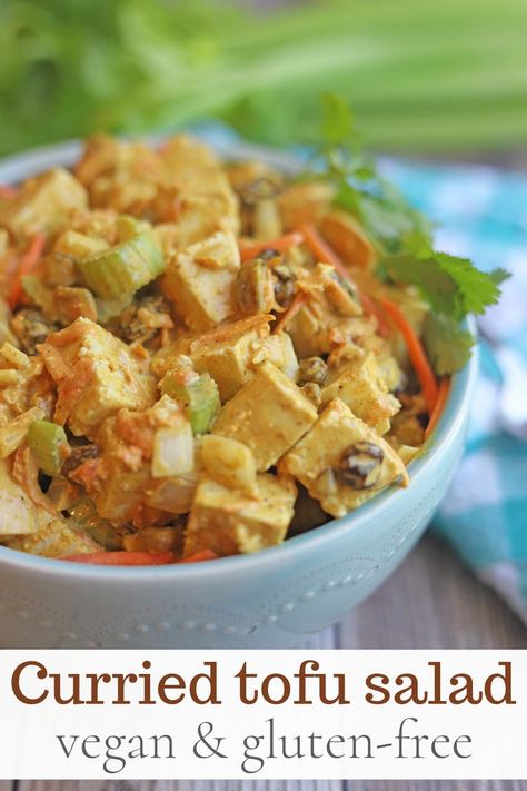 Tofu For Salad Recipes, Curry Tofu Salad, Curried Tofu Salad, Tofu Salads, Quick Easy Vegan Lunch, Vegan Fodmap, Tofu Meals, Curried Tofu, Mom Lunch