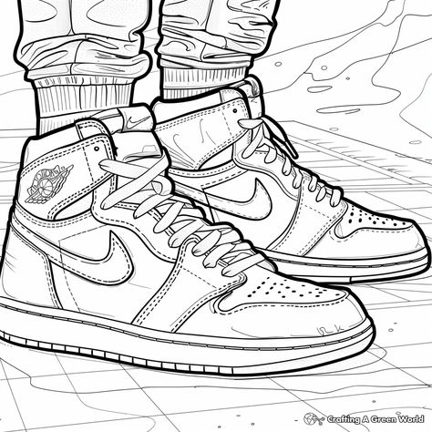 Nike Coloring Pages Free Printable, Nike Shoes Coloring Pages, Kaws Coloring Pages, Nike Shoes Drawing Sketches, Nike Coloring Pages, Jordan 1 Drawing, Basketball Coloring Pages, Jordan Painting, Jordan 1 Colors