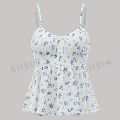 Super Sweetheart Dainty Cute. White Tank Top With Dainty Blue Floral Print. Tie Back Detail Brand New With Tags. Never Worn. Still In New Perfect Condition. No Flaws Size Small Cute Flowy Tops, Flowy Tops Outfit, Cute White Tank Top, Flouncy Top, Blue Summer Top, White Babydoll Top, Flowy Shirts, Alice Costume, Velvet Bustier