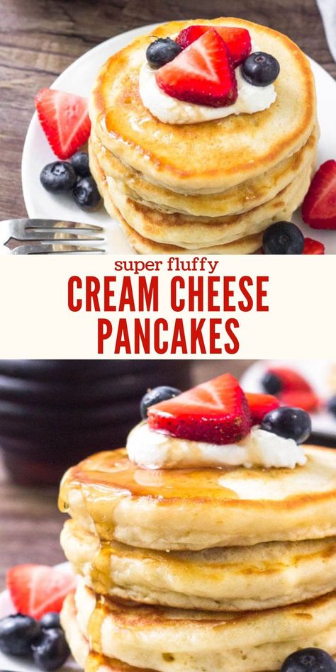 Fluffy Pancakes Recipe, Fluffiest Pancakes, Cream Cheese Pancakes, Homemade Pancake Recipe, Best Pancake Recipe, Cheese Pancakes, Pancake Recipe Easy, Traditional Breakfast, Breakfast Sweets