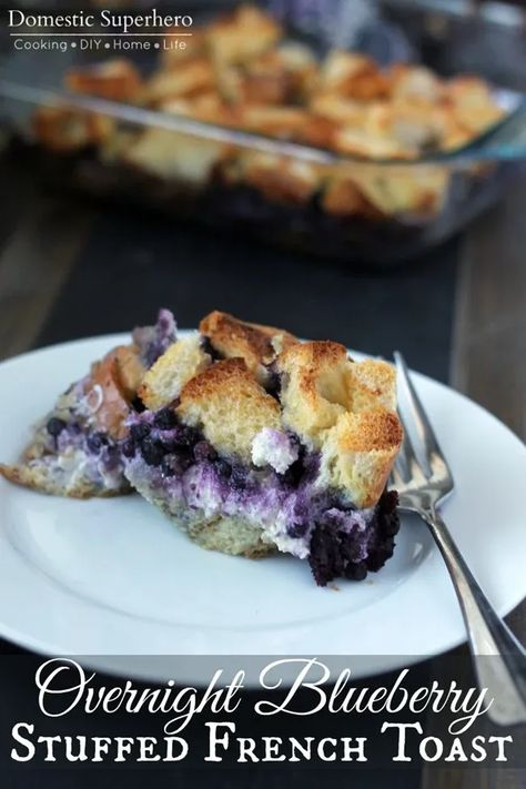 Overnight Blueberry Stuffed French Toast Blueberry Breakfast Bake, Blueberry Stuffed French Toast, Easy Stuffed French Toast, Stuffed French Toast, Christmas Morning Breakfast, Blueberry Breakfast, French Toast Easy, French Toast Bake, What's For Breakfast