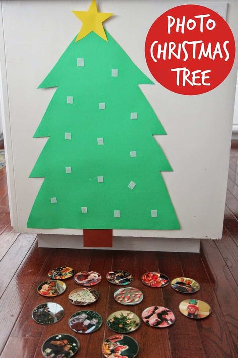 Christmas Activities For Toddlers, Toddler Christmas Tree, Photo Christmas Tree, Christmas Tree Advent Calendar, Diy Felt Christmas Tree, Christmas Crafts For Toddlers, Christmas Tree Crafts, Winter Crafts For Kids, Felt Christmas Tree