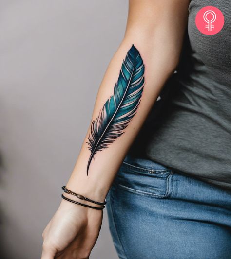 8 Simple Feather Tattoo Ideas With Inspiring Meanings 3 Feathers Tattoo, Feather Hand Tattoo, Blue Jay Feather Tattoo, Blue Feather Tattoo, Simple Feather Tattoo, Feather Tattoo Men, Watercolor Feather Tattoo, Native American Feather Tattoo, Feather Tattoo Ideas