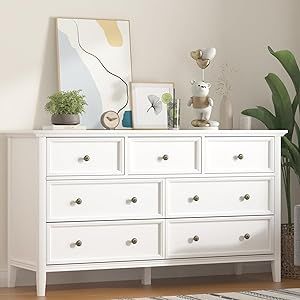 IKENO White 7 Drawer Dresser for Bedroom, Modern Solid Wood Large Storage Cabinet, Simple White Chest of Drawer for Bedroom Living Room Hallway Entryway (White) White Storage Cabinets, White Chest Of Drawers, Chest Of Drawer, Large Storage Cabinets, Nursery Dresser, White Chest, Dresser For Bedroom, 7 Drawer Dresser, Hallway Entryway