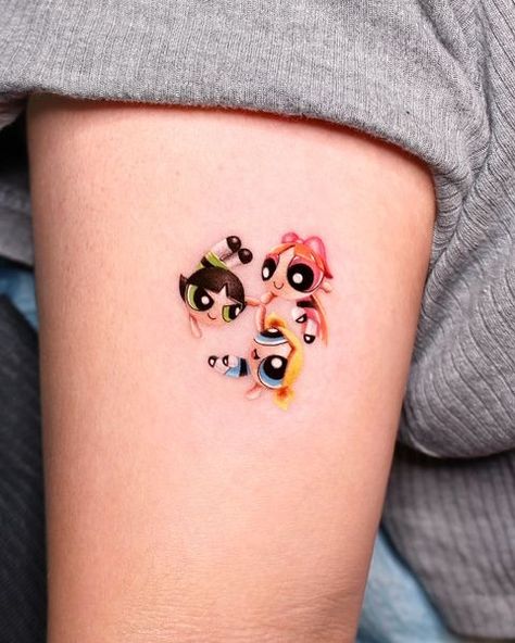 Power Puff Girls Tattoo, 90s Cartoon Tattoos Ideas, Powerpuff Girls Tattoo, Cartoon Tattoo Ideas, 90s Tattoos, Animated Shows, Wolf Tattoos Men, Ink Therapy, Cartoon Tattoo