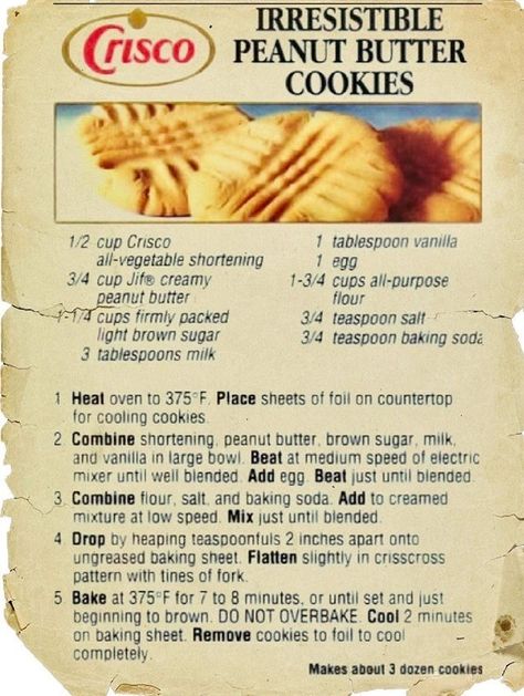 Old fashioned peanut butter cookies Crisco Peanut Butter Cookies, Nutella Cookie, Biscuits Diététiques, Best Peanut Butter Cookies, Best Peanut Butter, Peanut Butter Cookie Recipe, Peanut Butter Recipes, Candy Cookies, Butter Recipe