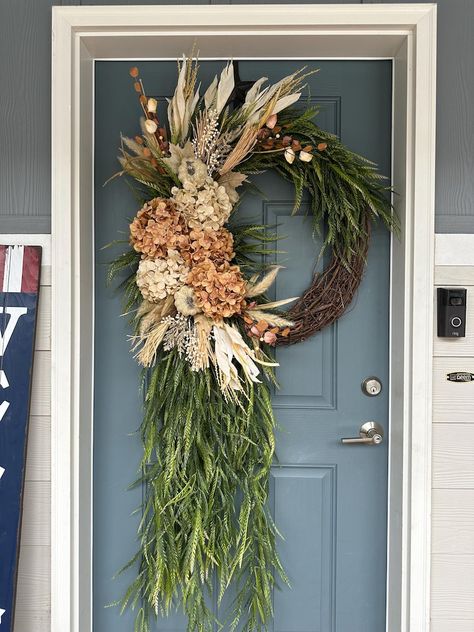 Neutral Fall Hydrangea & Pumpkin Wreath, Fall Grapevine, Double Door Wreath, Hydrangea Wreath, Front Door Decor, Front Fall Neutral Wreath - Etsy Double Front Door Fall Decor, Double Door Wreath, Minimalist Fall Decor, Neutral Wreath, Fall Hydrangea Wreath, Wreath Hydrangea, Double Door Wreaths, Fall Decor Wreaths, Fall Hydrangea